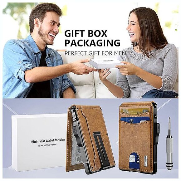 Wallet for Men - with Money Clip Slim Leather Slots , Brown - Picture 6 of 6